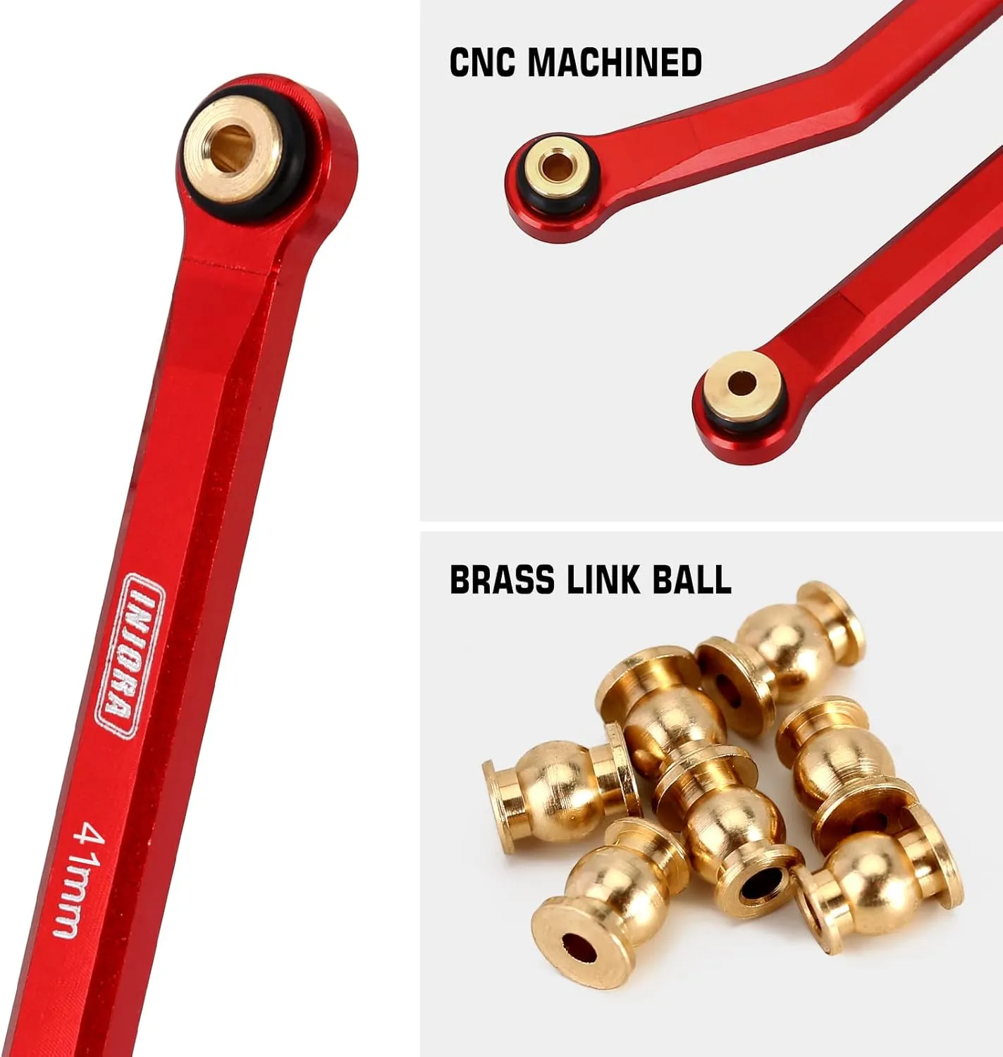INJORA High Clearance 4 Links Set CNC Aluminum Links Set for SCX24 AXI90081 Deadbolt Axial 1/24 RC Crawler Car,8PCS (Red)