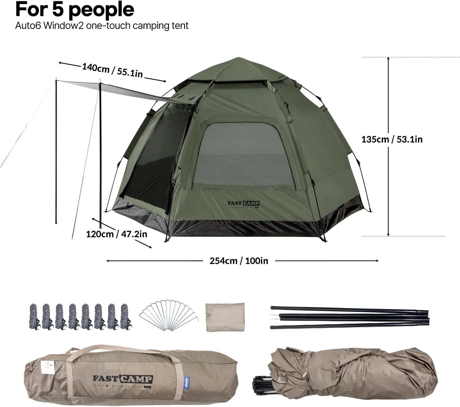 Instant Camping Tent for 4 Person,2 Mesh Windows & 2 Doors,Hexagonal Design,Easy Set Up pop up Tent with Vestibule & Rainfly, Ideal for Family Camp, Outdoor Activity