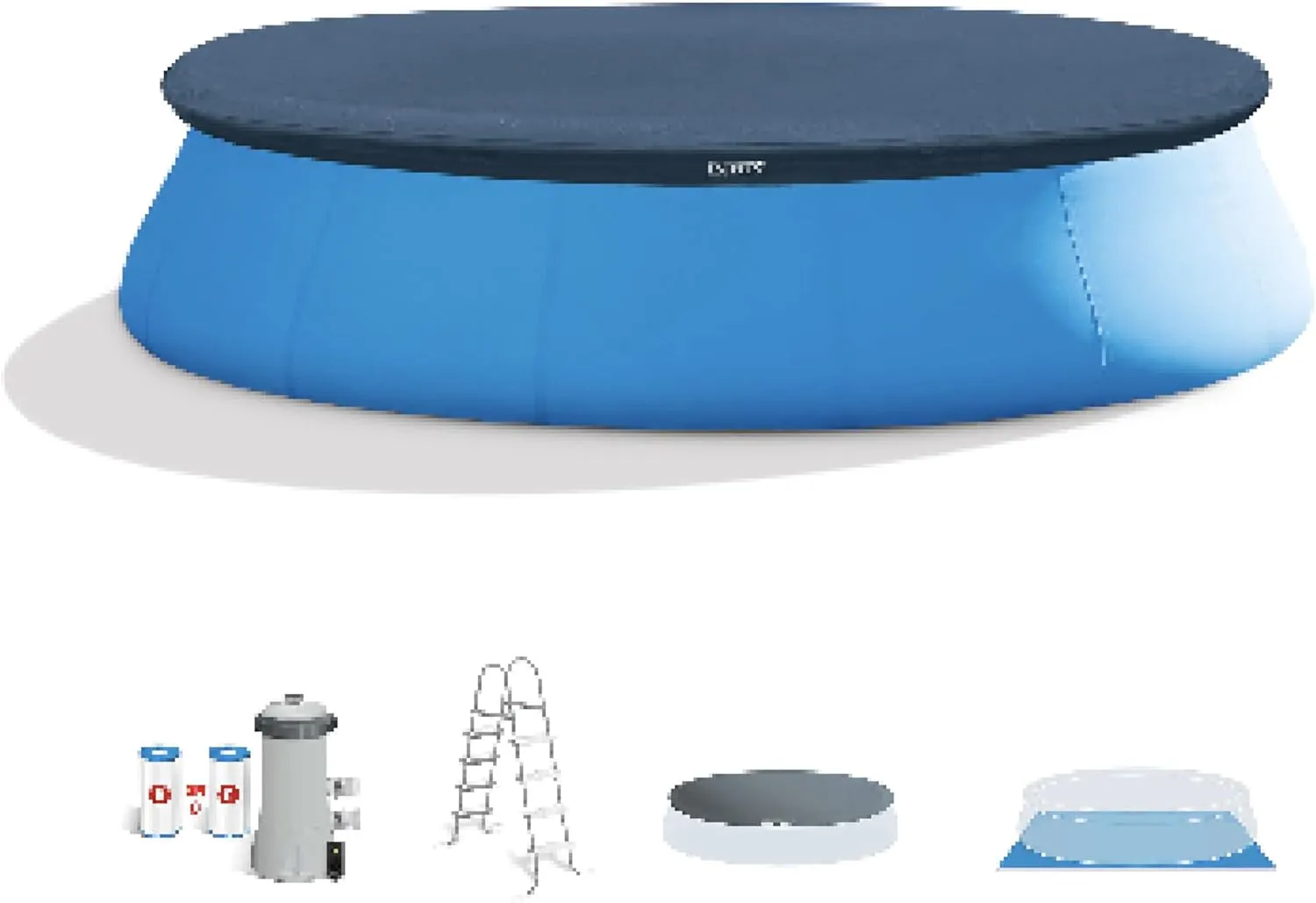 Intex 28167EH Easy Set Inflatable Swimming Pool Set: 15ft x 48in – Includes 1000 GPH Cartridge Filter Pump – Removable Ladder – Pool Cover – Ground Cloth