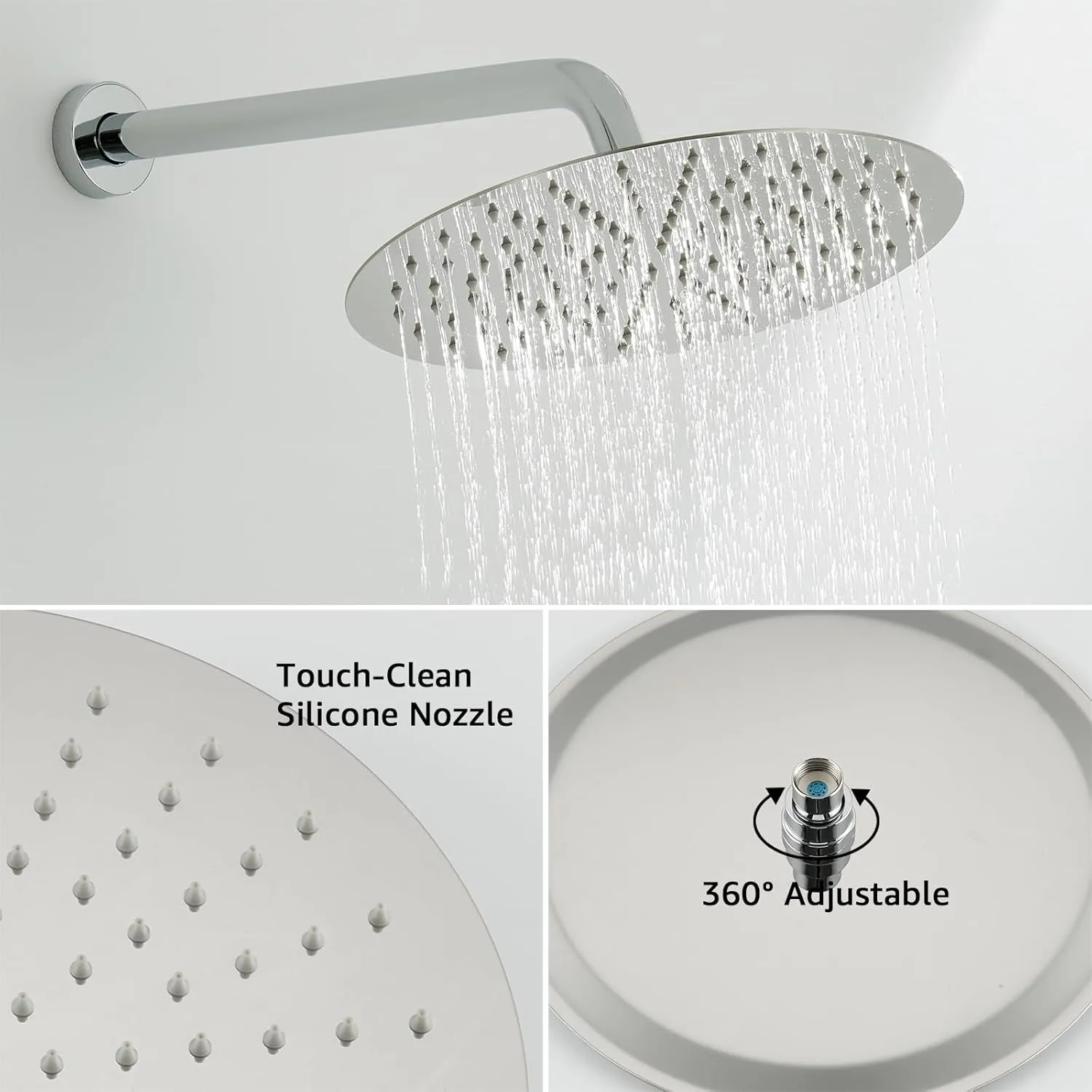 Iriber Chrome Shower System Wall Mounted Shower Faucet Mixer Set with 12 Inches Round Rain Shower head and Handheld, Bathroom Rainfall Polished Chrome Shower Trim Kit Contain Valve