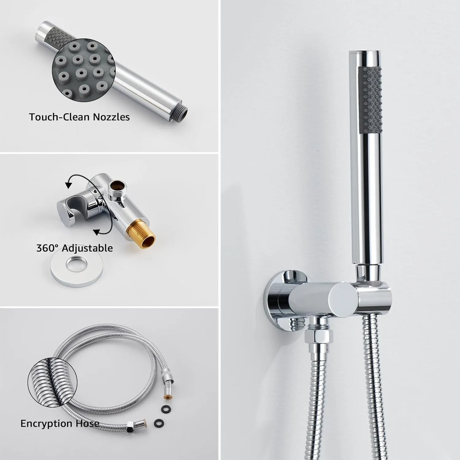 Iriber Chrome Shower System Wall Mounted Shower Faucet Mixer Set with 12 Inches Round Rain Shower head and Handheld, Bathroom Rainfall Polished Chrome Shower Trim Kit Contain Valve