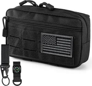 IronSeals Tactical Molle Horizontal Admin Pouch Multi-Purpose Laser-Cut EDC Tool Pouch Molle Attachment Bag Flag Patch Included