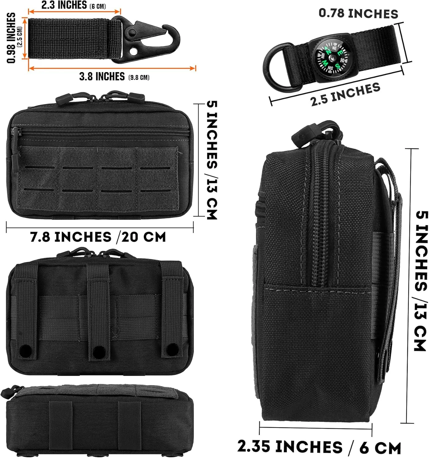 IronSeals Tactical Molle Horizontal Admin Pouch Multi-Purpose Laser-Cut EDC Tool Pouch Molle Attachment Bag Flag Patch Included
