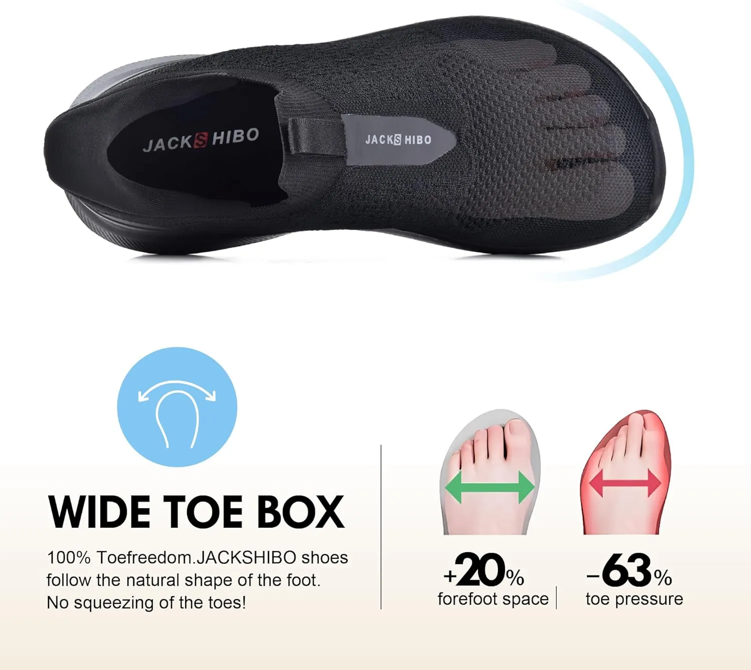 JACKSHIBO Men's Hands Free Slip On Walking Shoes Wide Toe Box Arch Support Orthopedic Sneakers Cushioned Thick Zero Drop Sole