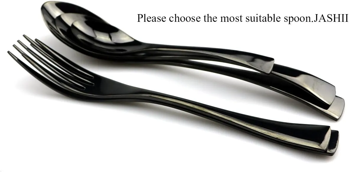 JASHII 18/10 Stainless Steel 20 Piece Mirror Polished Black Flatware Set,Dinner Knife Fork Salad Fork Coffee Spoon，Service for 4 ，Black Utensil Sets