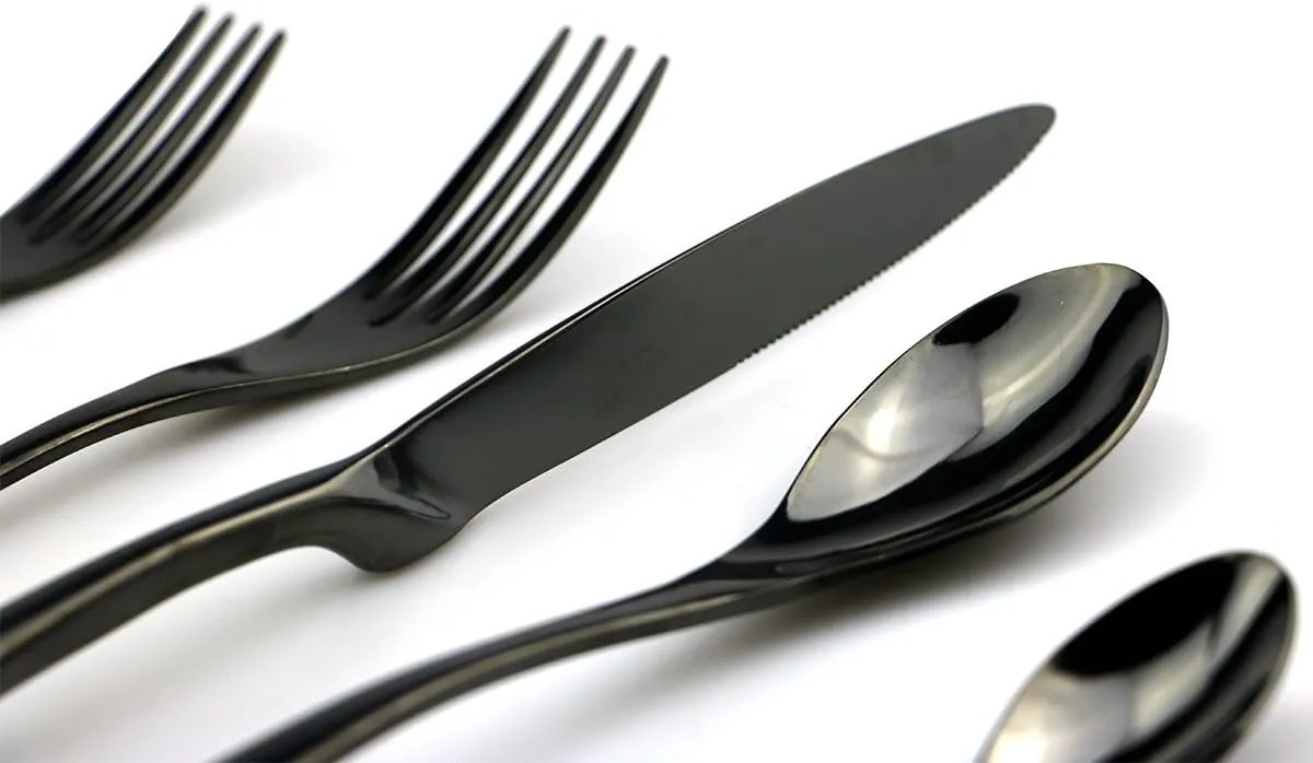 JASHII 18/10 Stainless Steel 20 Piece Mirror Polished Black Flatware Set,Dinner Knife Fork Salad Fork Coffee Spoon，Service for 4 ，Black Utensil Sets