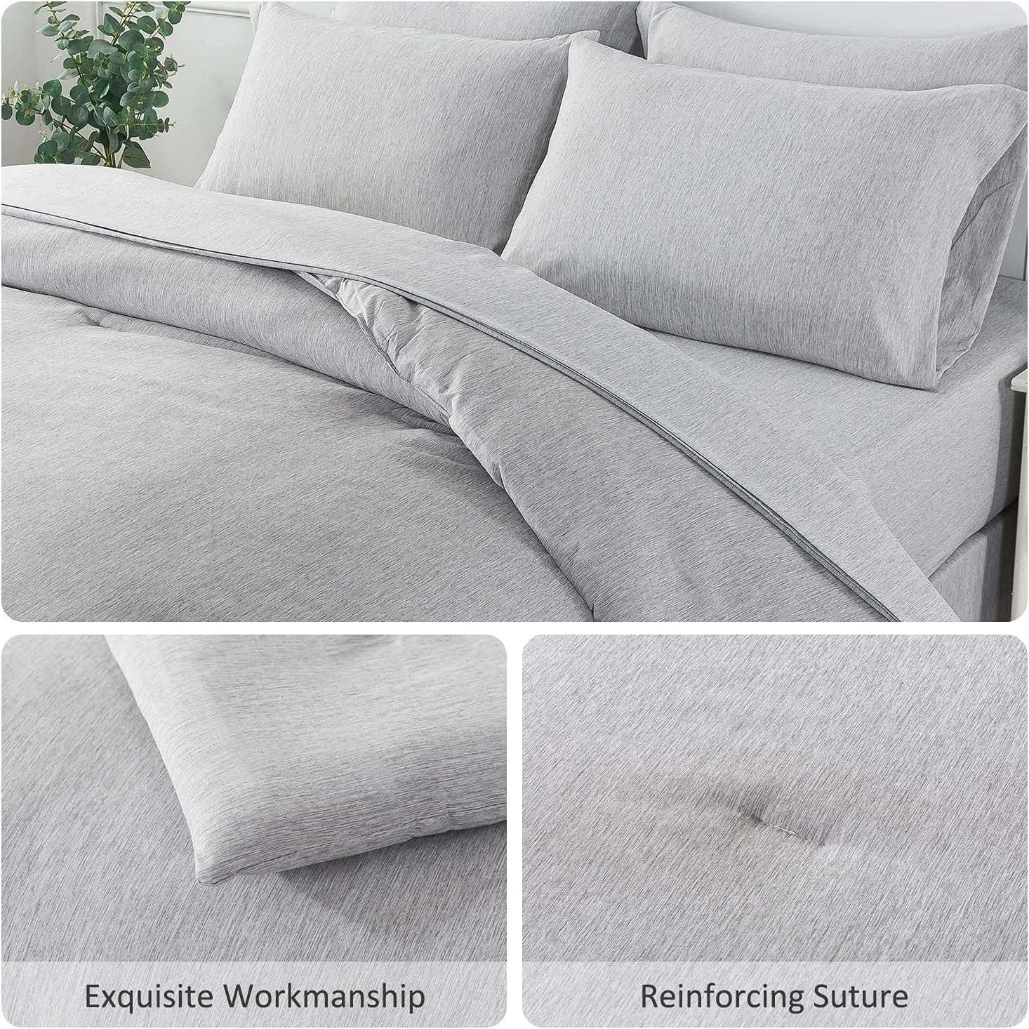 JML Queen Comforter Bed in a Bag - 8 Piece Cationic Dyeing Set with 2 Pillow Shams and Sheet Set - Ultra Soft Microfiber All Season Down Alternative Comforter - Dark Grey