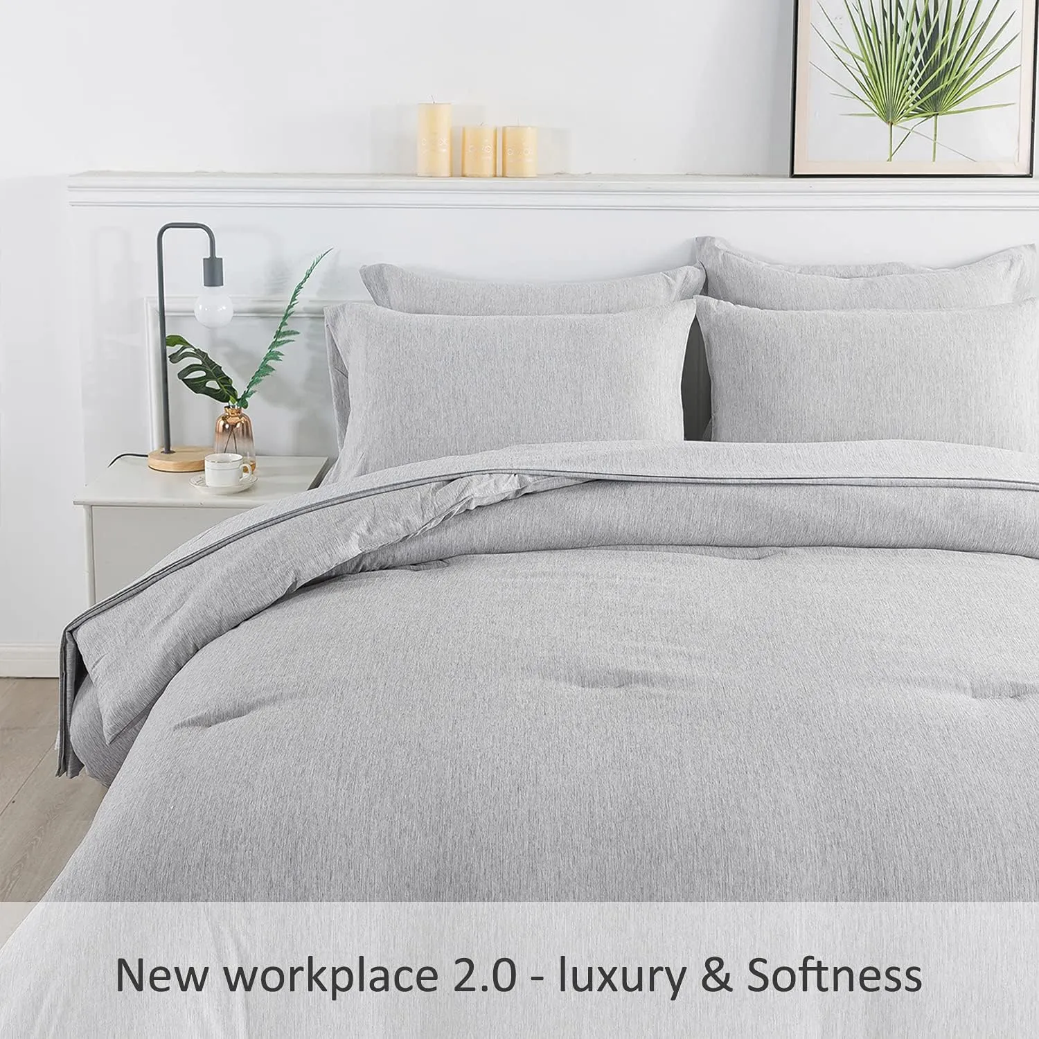 JML Queen Comforter Bed in a Bag - 8 Piece Cationic Dyeing Set with 2 Pillow Shams and Sheet Set - Ultra Soft Microfiber All Season Down Alternative Comforter - Dark Grey