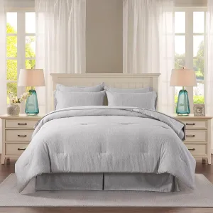 JML Queen Comforter Bed in a Bag - 8 Piece Cationic Dyeing Set with 2 Pillow Shams and Sheet Set - Ultra Soft Microfiber All Season Down Alternative Comforter - Dark Grey