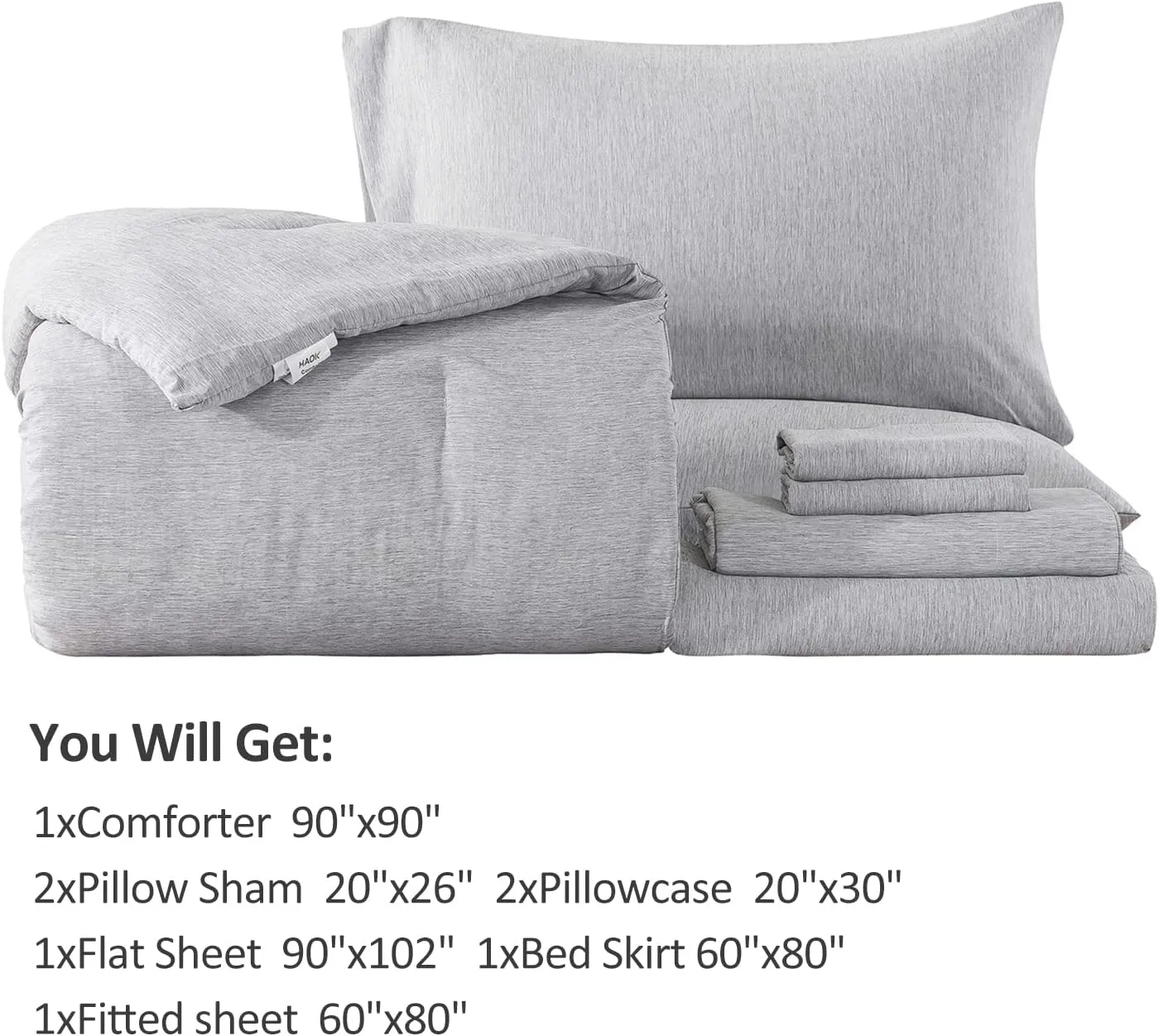 JML Queen Comforter Bed in a Bag - 8 Piece Cationic Dyeing Set with 2 Pillow Shams and Sheet Set - Ultra Soft Microfiber All Season Down Alternative Comforter - Dark Grey