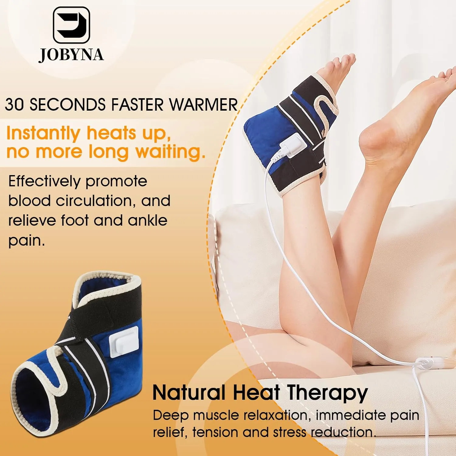 JOBYNA Heating Pad for Ankle, Upgrade Electric Heated Ankle Wrap for Ankle Pain Relief and Plantar Fasciitis Relief, 86℉-158℉ & 10-90mins Auto Shut Off (1 Pack)