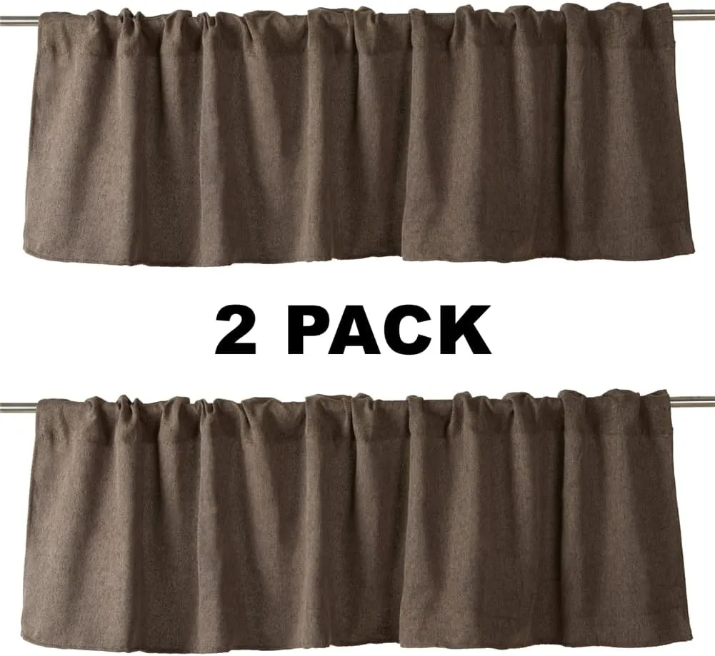 Jola's House 2 Pack Burlap Window Curtain Valances Farmhouse Style Window Treatment Decor Curtains Rod Pocket Valances for Kitchen/Living Room 16" x 56" (Coffee)