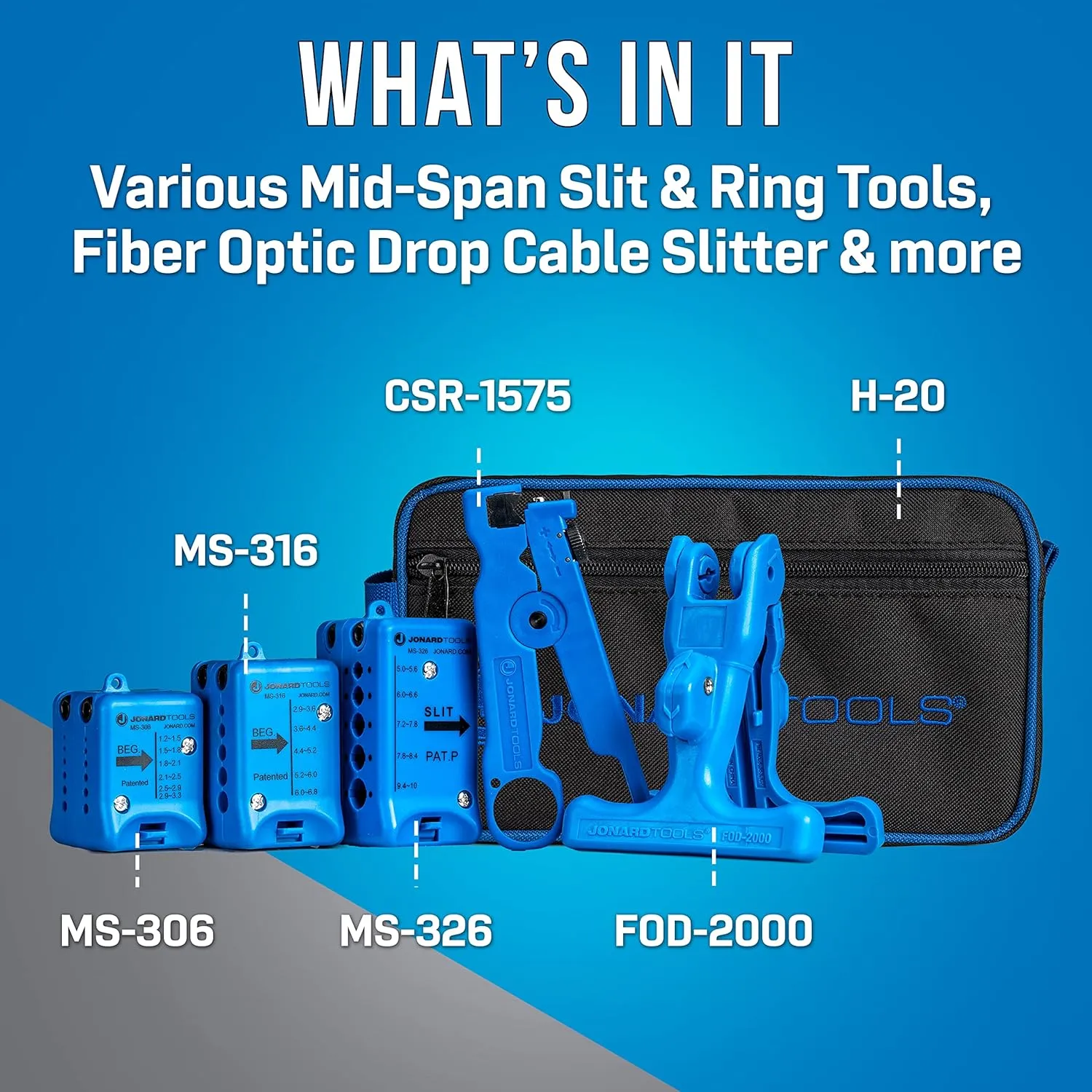Jonard Tools TK-105, Fiber Optic Mid Span Slit & Ring Tool Kit (1.2 mm - 10 mm) with Rugged Carrying Case