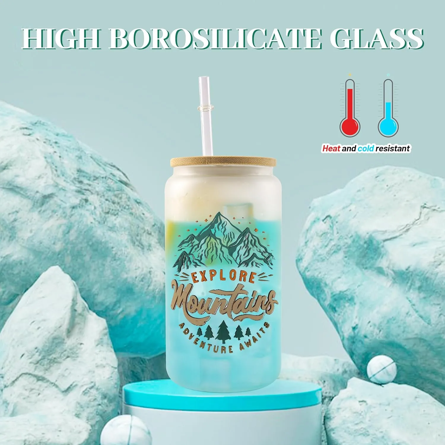 Joyclub 12 Pack Sublimation Glass Cups Blanks with Bamboo Lid 16 OZ Frosted Glass Beer Cans Mason Jar for Iced Coffee Juice Soda Drinks