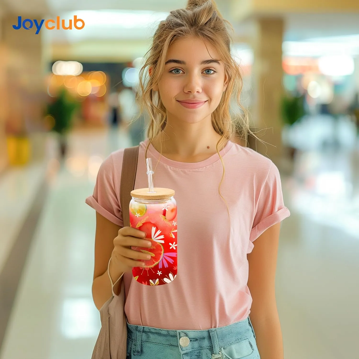Joyclub 8 Pack Sublimation Glass Cups Blanks with Bamboo Lid 16 OZ Clear Glass Beer Cans Mason Jar for Iced Coffee Juice Soda Drinks
