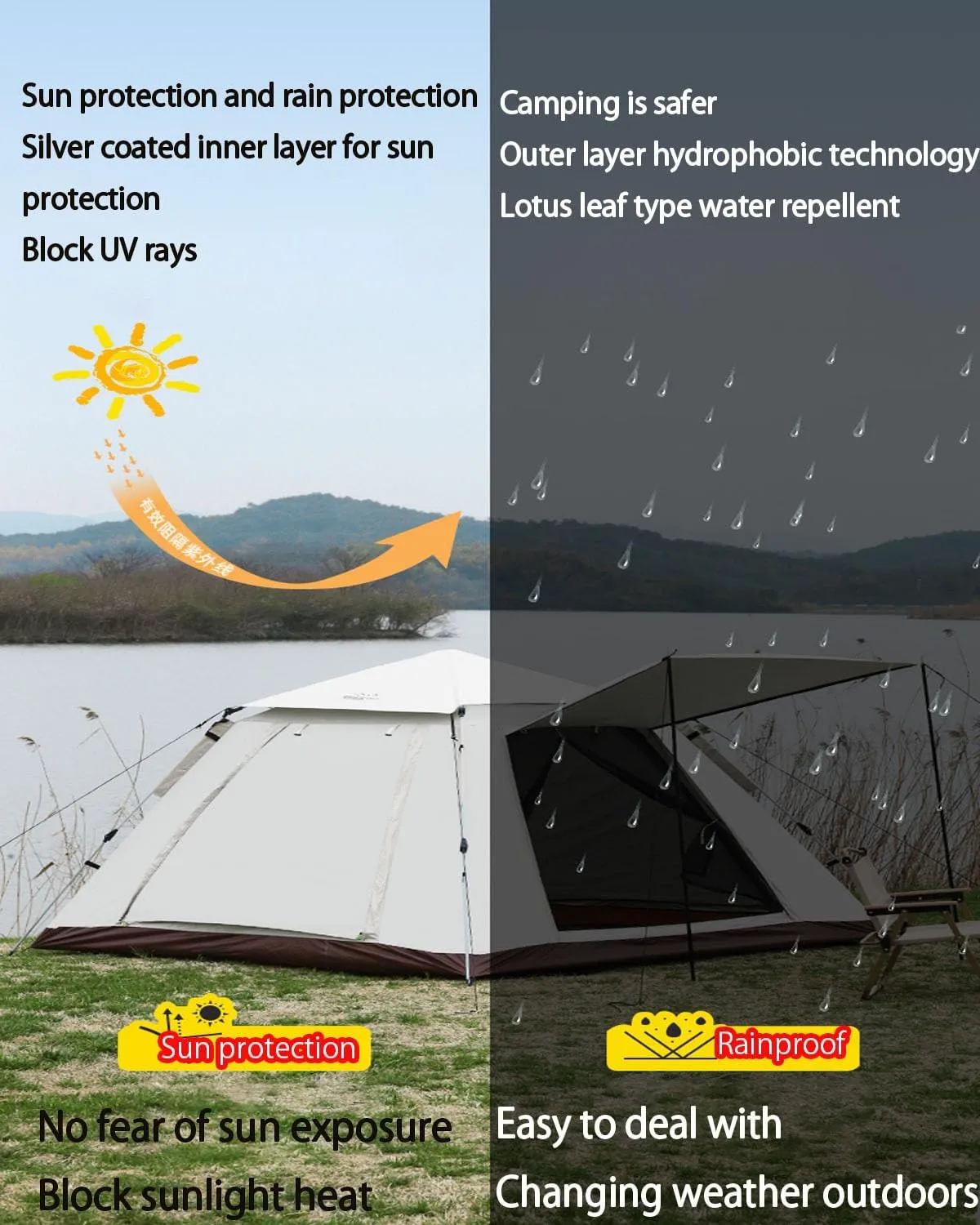 JSWHYBD Adult Automatic Pop Up Camping Tent Portable Quick Open Hiking Tent Outdoor Tent Camping Tent 5-8 Person Park Tent Camping Complete Set Indoor Tent Backpacking 210 * 210 * 145cm Cloudgray