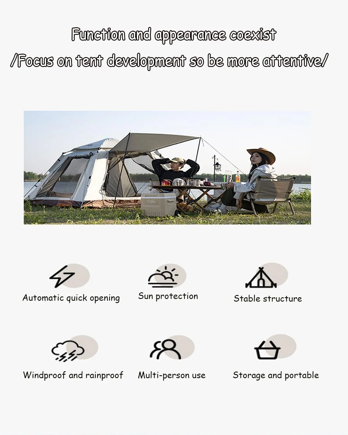 JSWHYBD Adult Automatic Pop Up Camping Tent Portable Quick Open Hiking Tent Outdoor Tent Camping Tent 5-8 Person Park Tent Camping Complete Set Indoor Tent Backpacking 210 * 210 * 145cm Cloudgray