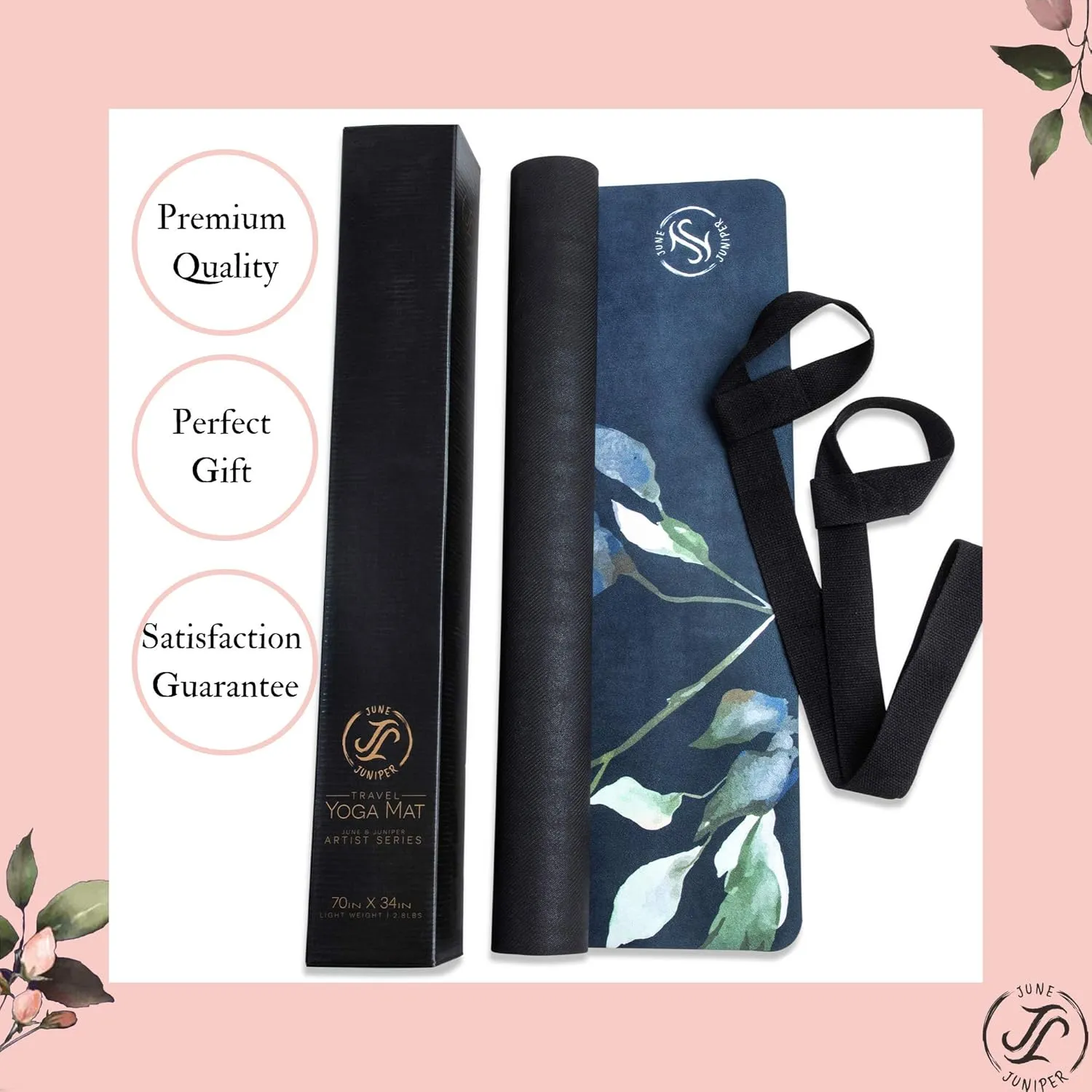 June & Juniper Travel Yoga Mat Foldable Lightweight - Thin Light Non-Slip Travel Yoga Mat Eco