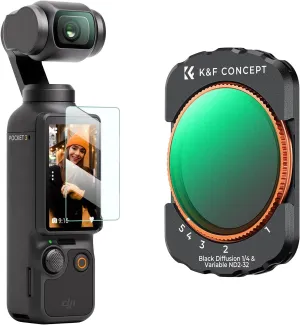K&F Concept Magnetic Variable Fader ND2-ND32 ND Filter and Black Diffusion 1/4 Filter 2 in 1 for DJI Osmo Pocket 3, Multi-Coated/HD Optical Glass