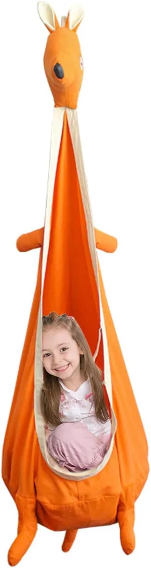Kangaroo-Shaped Kids Hammock Swing with Airbag & Tent – Indoor/Outdoor Hanging Chair for Children, Durable Orange Canvas, Easy Setup, Includes Safety Hooks & Carry Bag (70x170cm)