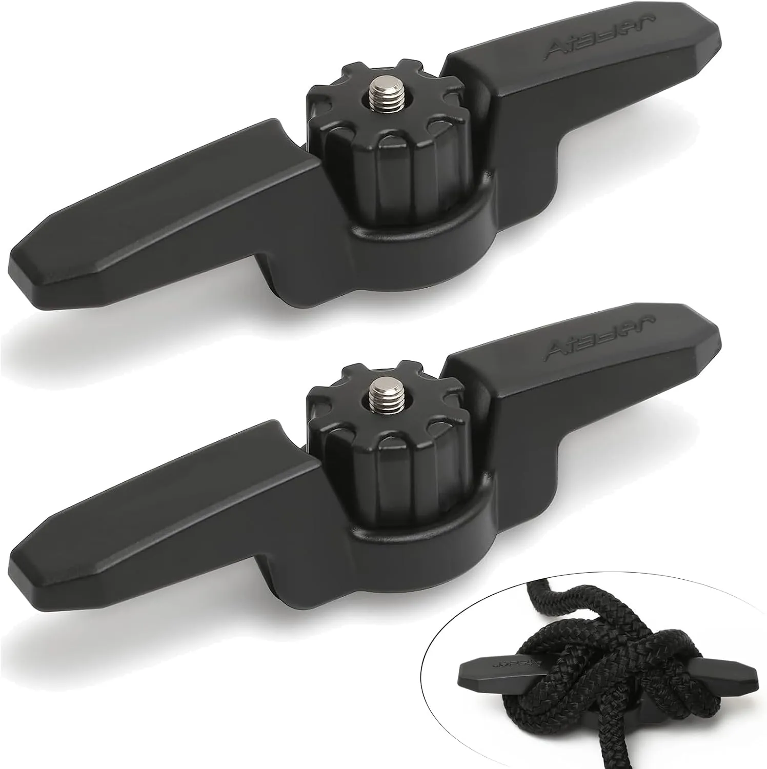 Kayak Cleat Track Mount，Extended Kayak Rail Cleat for Rail Mount Kayak Accessories, XL Track Mount Line Cleat for Kayak Anchor, 2 Pcs Black