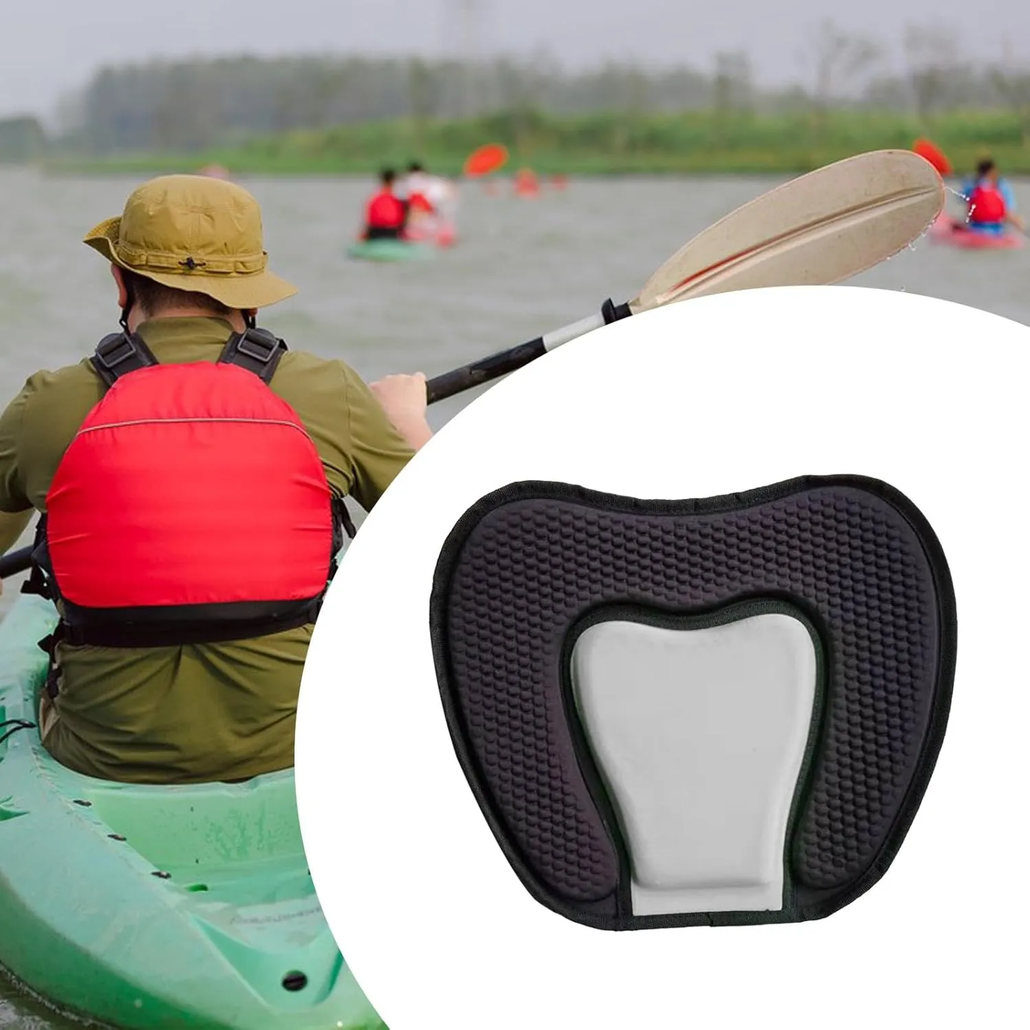 Kayak Seat Cushion Seat Pad EVA Lightweight Single Person Thick Padded Kayak Accessory Support for Drifting Fishing Boating, Gray Black