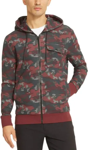 Kenneth Cole Mens Pocket Hoodie Sweatshirt, Red, Medium