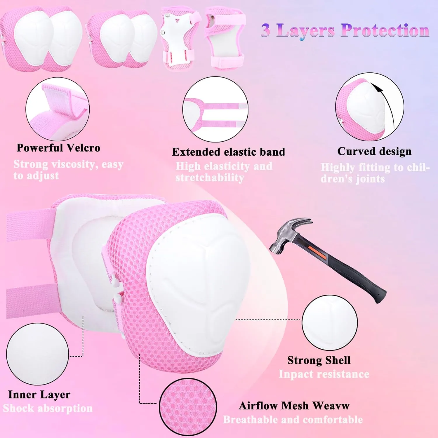 Kids Bike Helmet Suitable for Ages 3-8 Years Boys Girls, Adjustable Toddler Helmet with Knee Elbow Pads Wrist Guards Sports Protective Gear Set for Bike Bicycle Skateboard Scooter