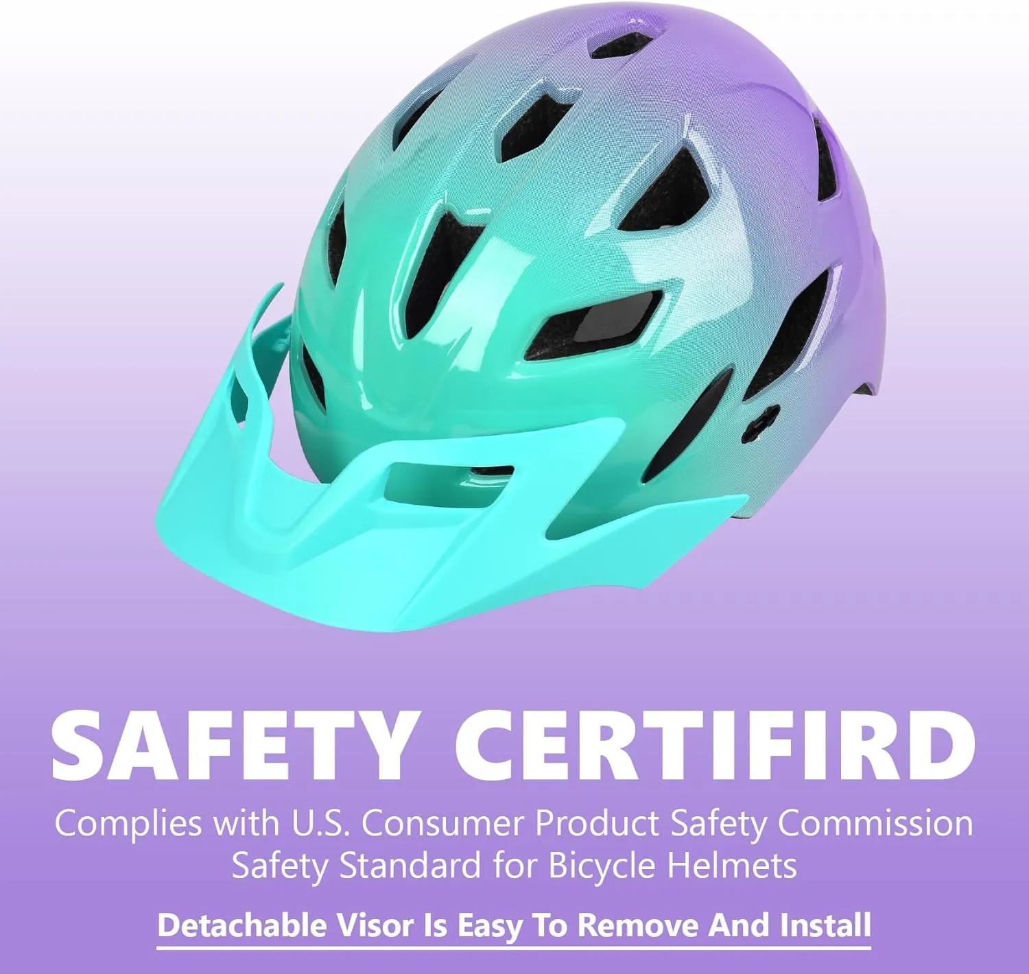 Kids Bike Helmet,Bavilk Kids Boys Girls Bike Helmets with LED Light Detachable Visor Children Youth Teen Multi-Sport for Skating Cycling Scooter Skateboard Adjustable & Lightweight 19.7"-22.4"