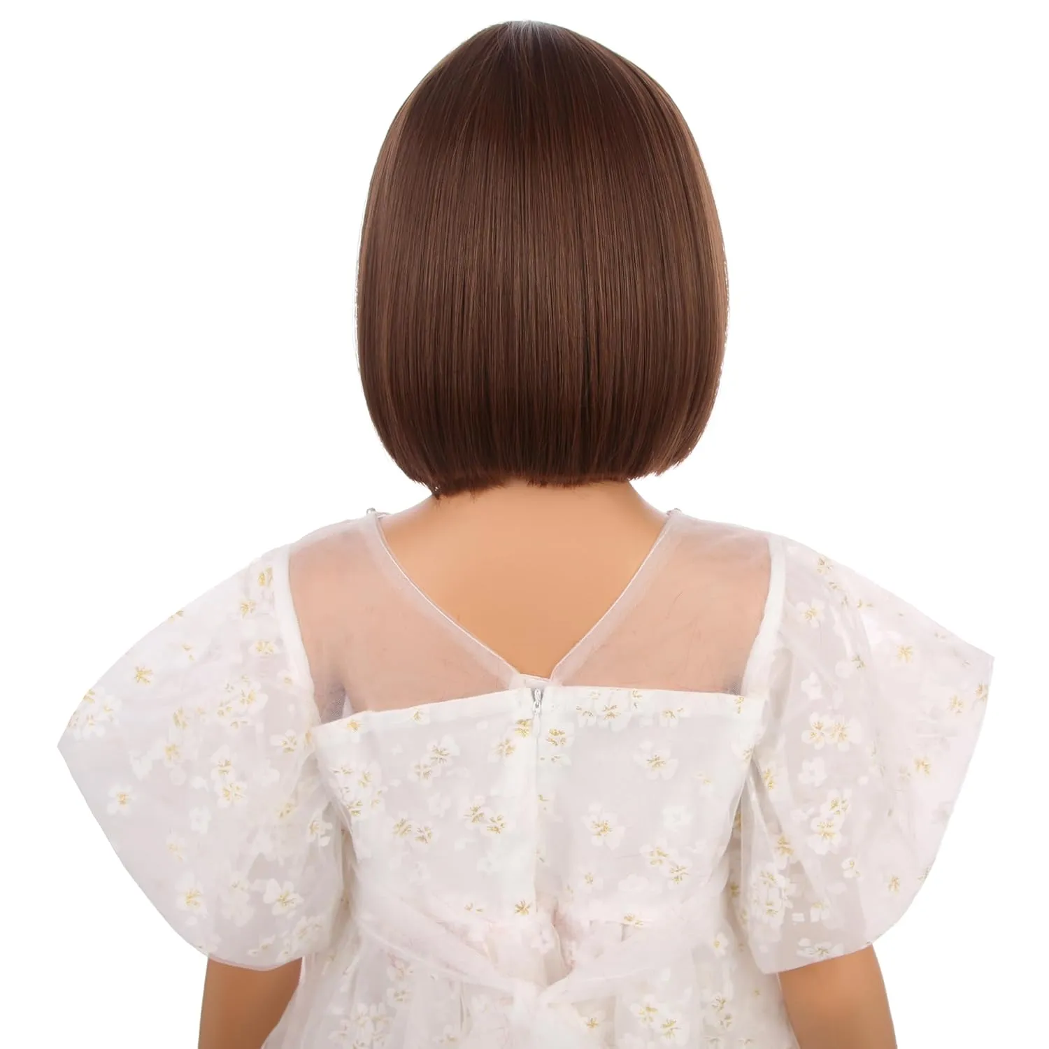 Kids Brown Bob Wig Girls Short Honey Brown Bob Wig with Bangs Dark Brown Bob Wig for Child Heat Resistant Synthetic Wig with Wig Cap