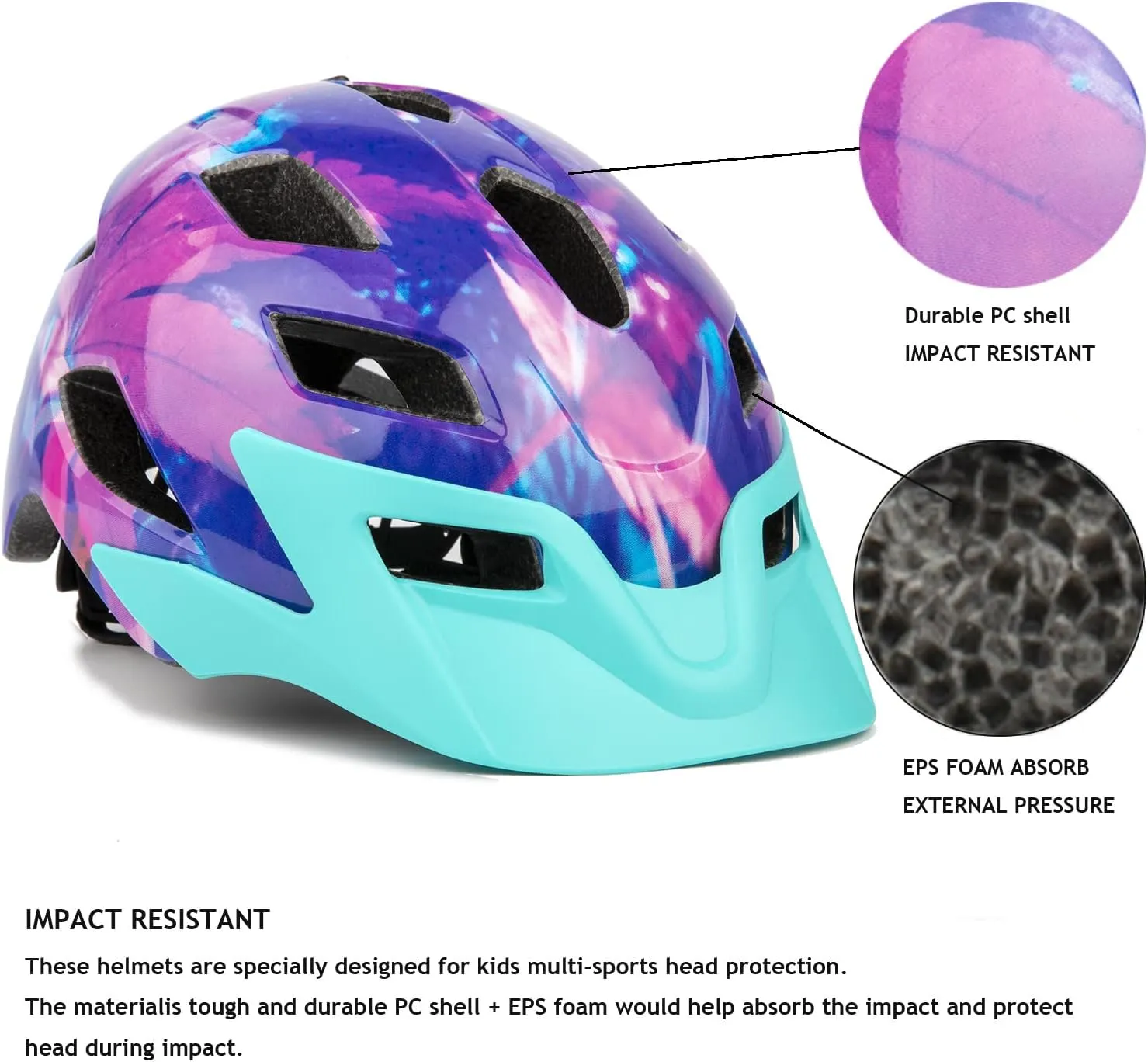 Kids Helmet, Exclusky Kids Bike Helmet Adjustable Safety Lightweight Children Bicycle Helmet for Kids Skating Cycling Scooter Boys and Girls Bicycle Helmets Ages 5-8-14