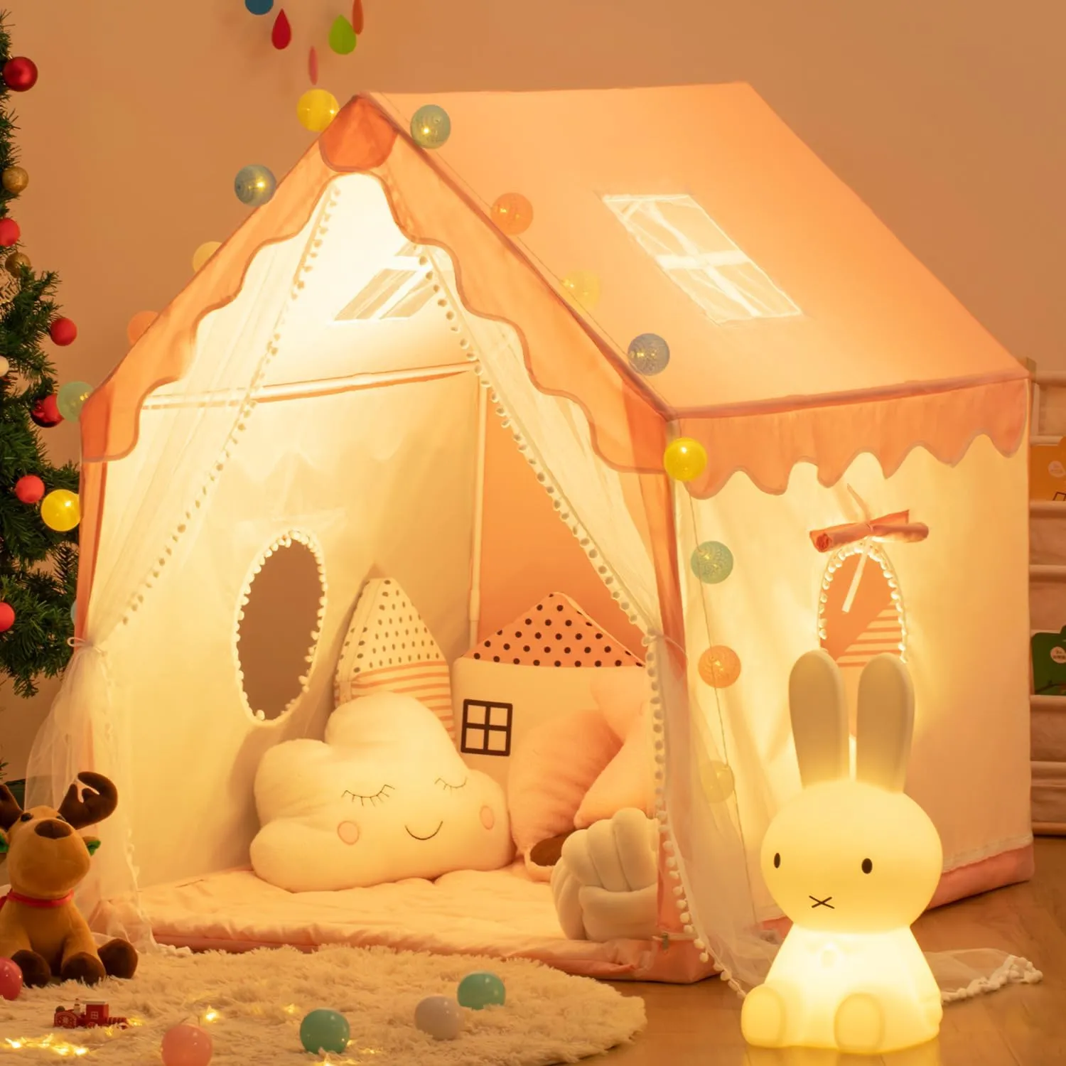 Kids Play Tent Children's Tent Indoor Princess Girl Castle Game House Household Small House Outdoor Toy House with a String of Star Lights