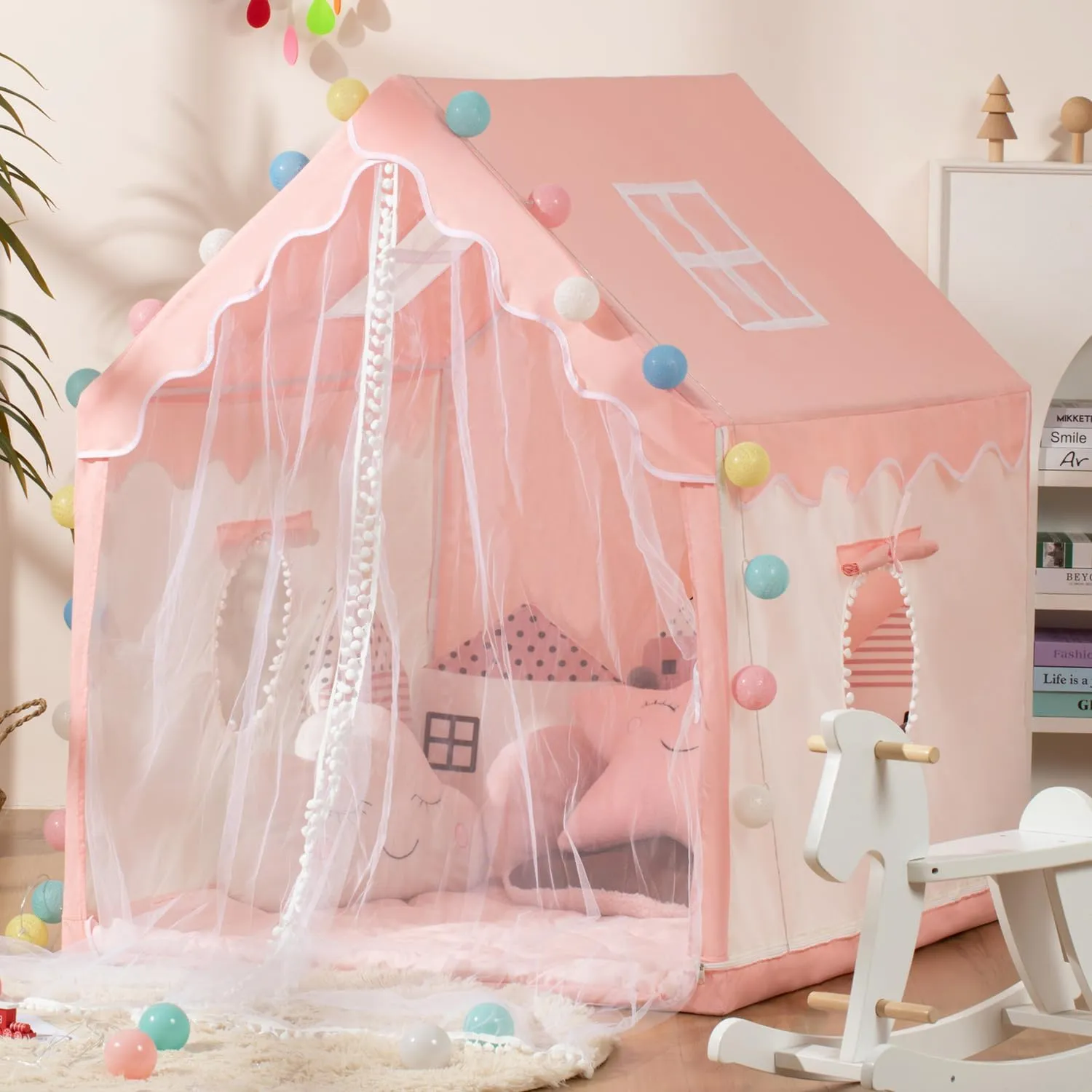 Kids Play Tent Children's Tent Indoor Princess Girl Castle Game House Household Small House Outdoor Toy House with a String of Star Lights