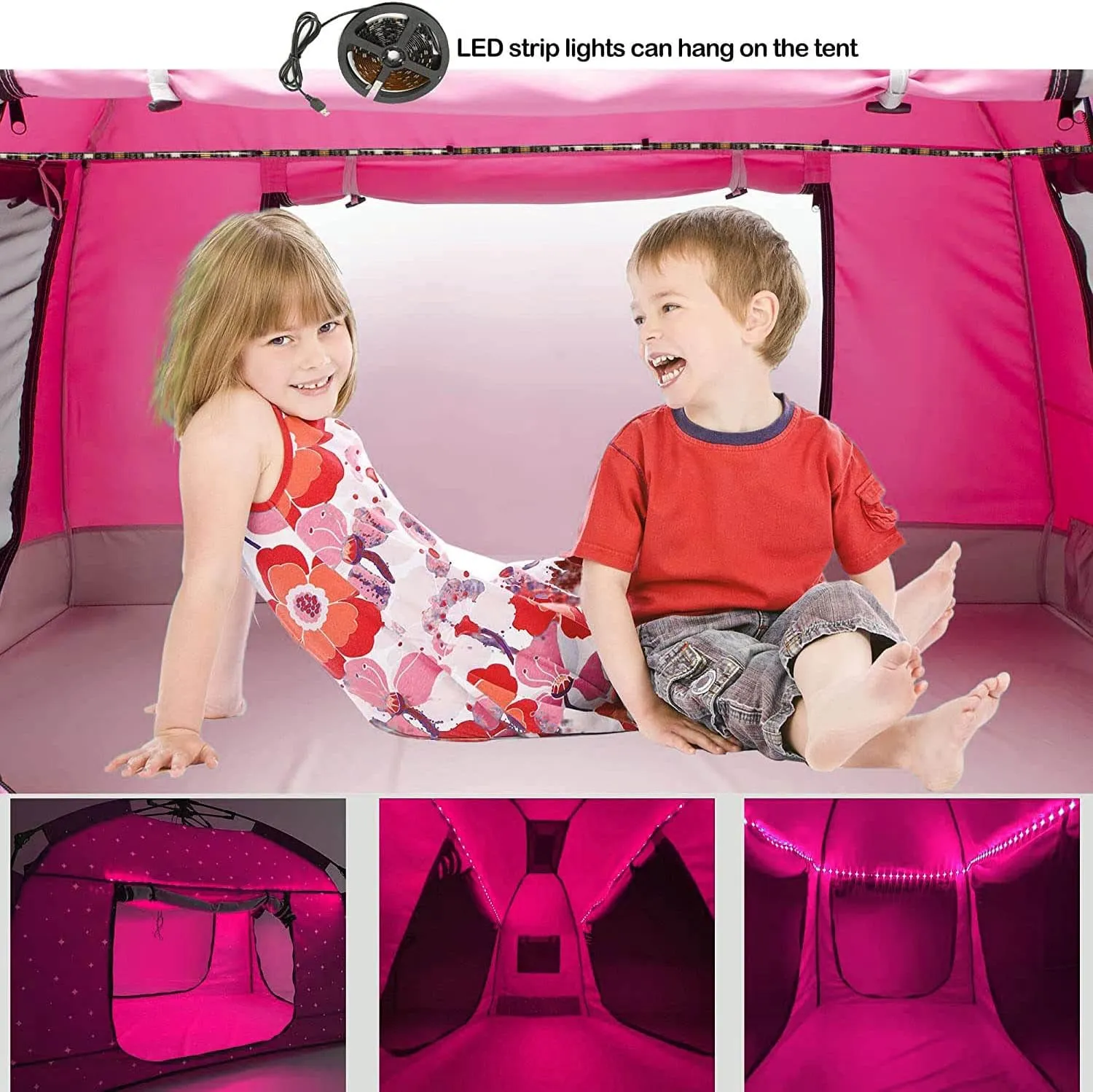 Kids Play Tent-Portable Playhouse Children House -Easy Set up Indoor Outdoor with Carry Bag for Kids-Light Strip Design for Night use -Space for Children and Parents-Birthday