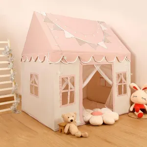 Kids Play Tent with Non-Slip Mat, Star Lights, Decorating Flag, Large Playhouse with 4 Windows, Machine Washable, Indoor and Outdoor Play Tent for Kids, Girls, Pink, 47" x 40" x 52"