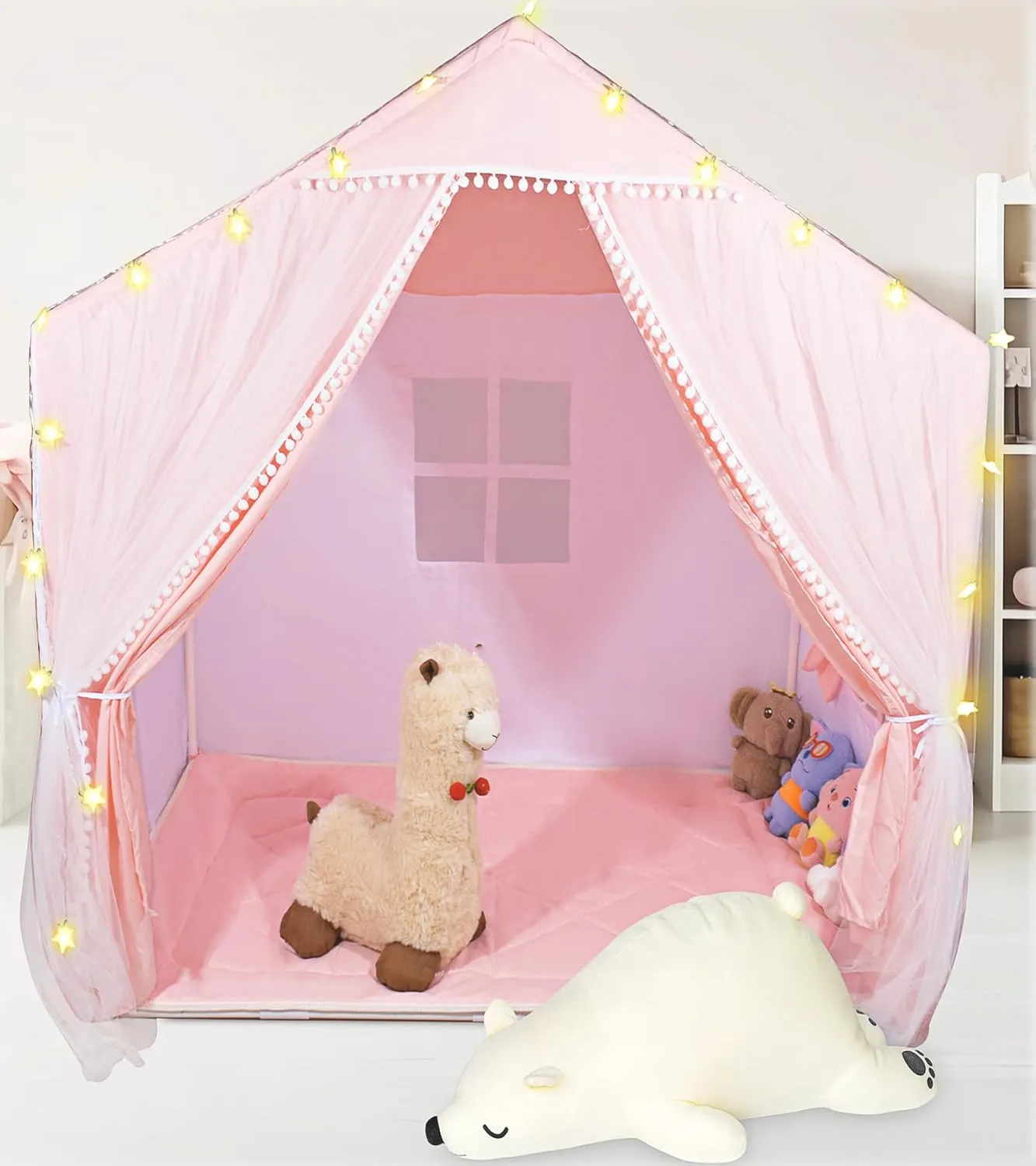 Kids Play Tents Indoor Outdoor Toddler Tent Kids Playhouse Tent Large Teepee Castle (Pink)