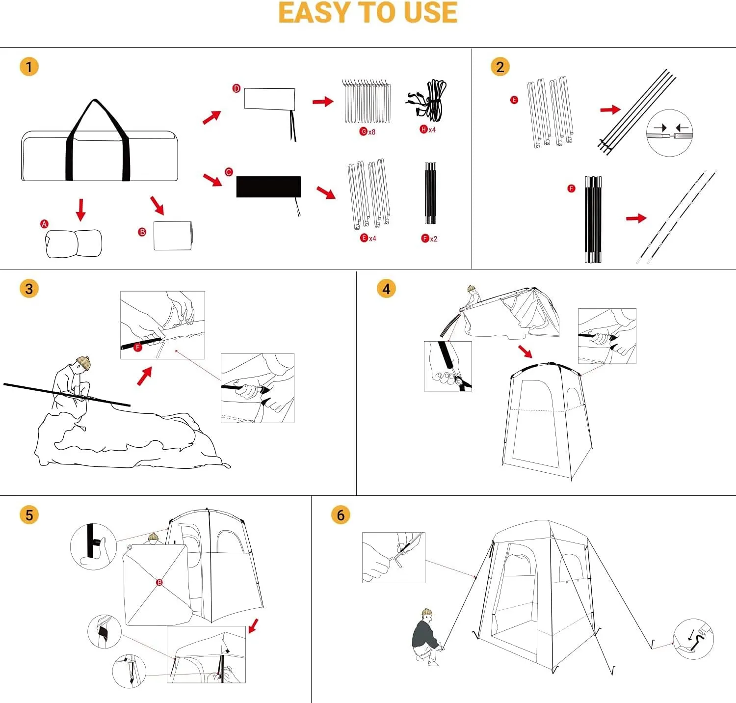 KingCamp Shower Tent, Large Portable 1/2 Room Dressing, Toilet and Changing Tents with Shower Bag & Floor for Camping & Travel