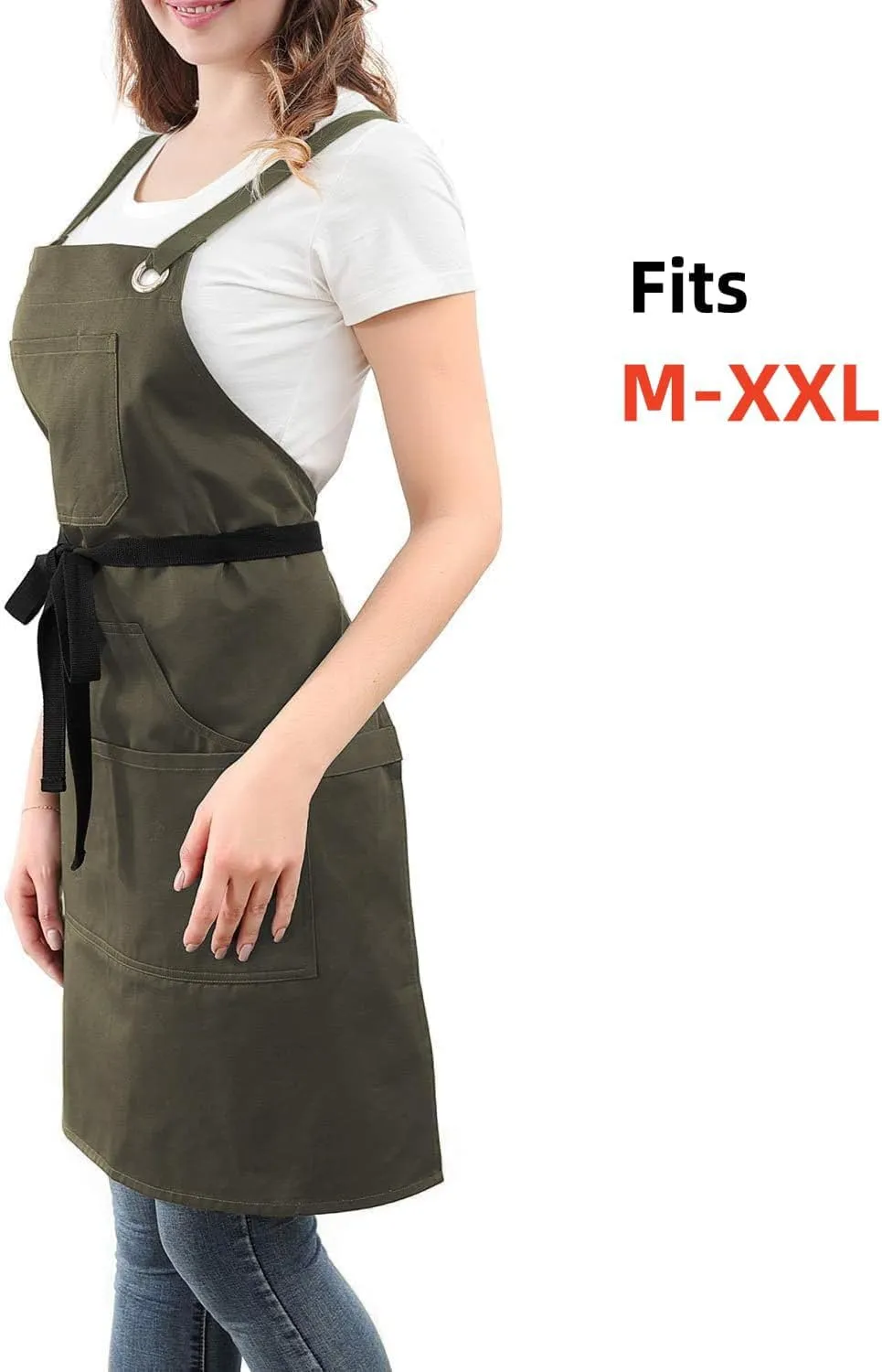 Kitchen Artist Apron for Chef, BBQ & Grill, 6 Deep Pockets with 1 Zipper Pocket,100% Cotton, M-XXL