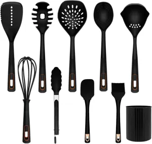 Kitchen Helper Set 9-Piece Cooking Cutlery Set Heat Resistant Cookware Non-Stick Cooking Set Kitchen Utensils Dishwasher Safe,Black