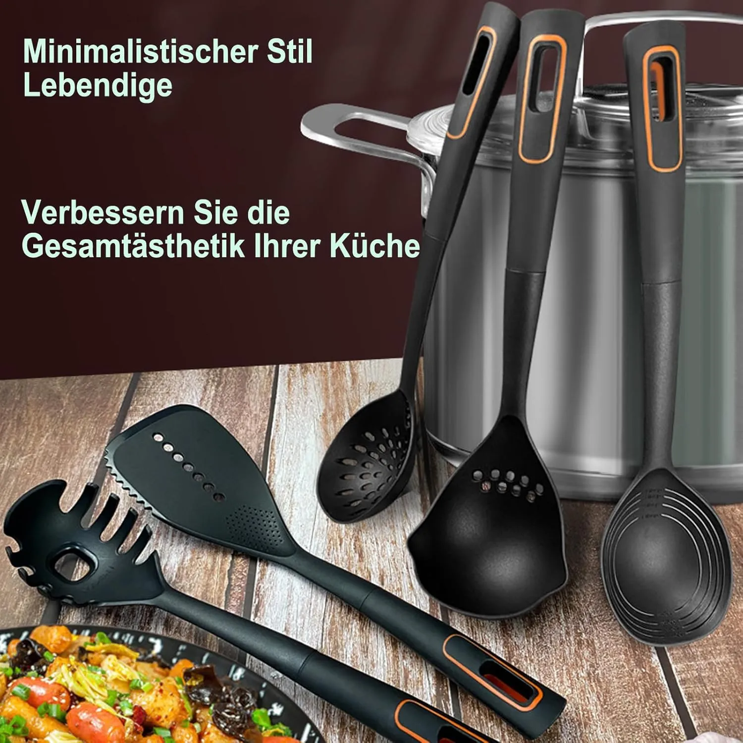 Kitchen Helper Set 9-Piece Cooking Cutlery Set Heat Resistant Cookware Non-Stick Cooking Set Kitchen Utensils Dishwasher Safe,Black