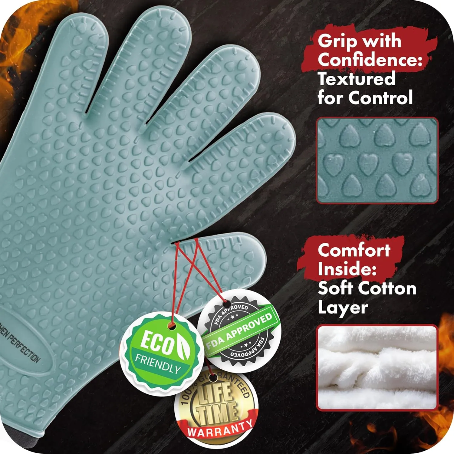 Kitchen perfection S Silicone Smoker Oven Gloves for Women -Extreme Heat Resistant BBQ Gloves -Handle Hot Food Right on Your Grill Fryer |Waterproof Oven Mitts for Cooking |Superior Set 3 Bonuses