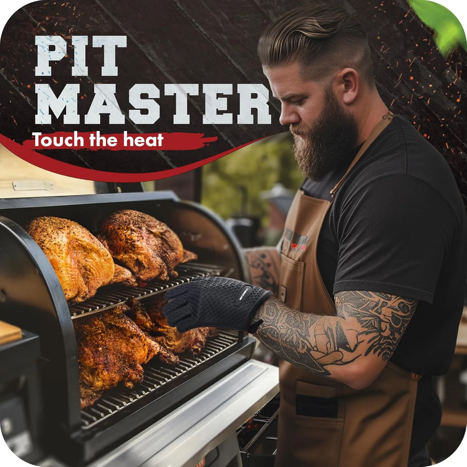 KITCHEN PERFECTION Silicone Smoker Oven Gloves-Extreme Heat Resistant BBQ Gloves-Handle Hot Food Right on Your Grill Fryer & Pit|Waterproof Grilling Cooking Baking Mitts|Superior Value Set  3 Bonuses