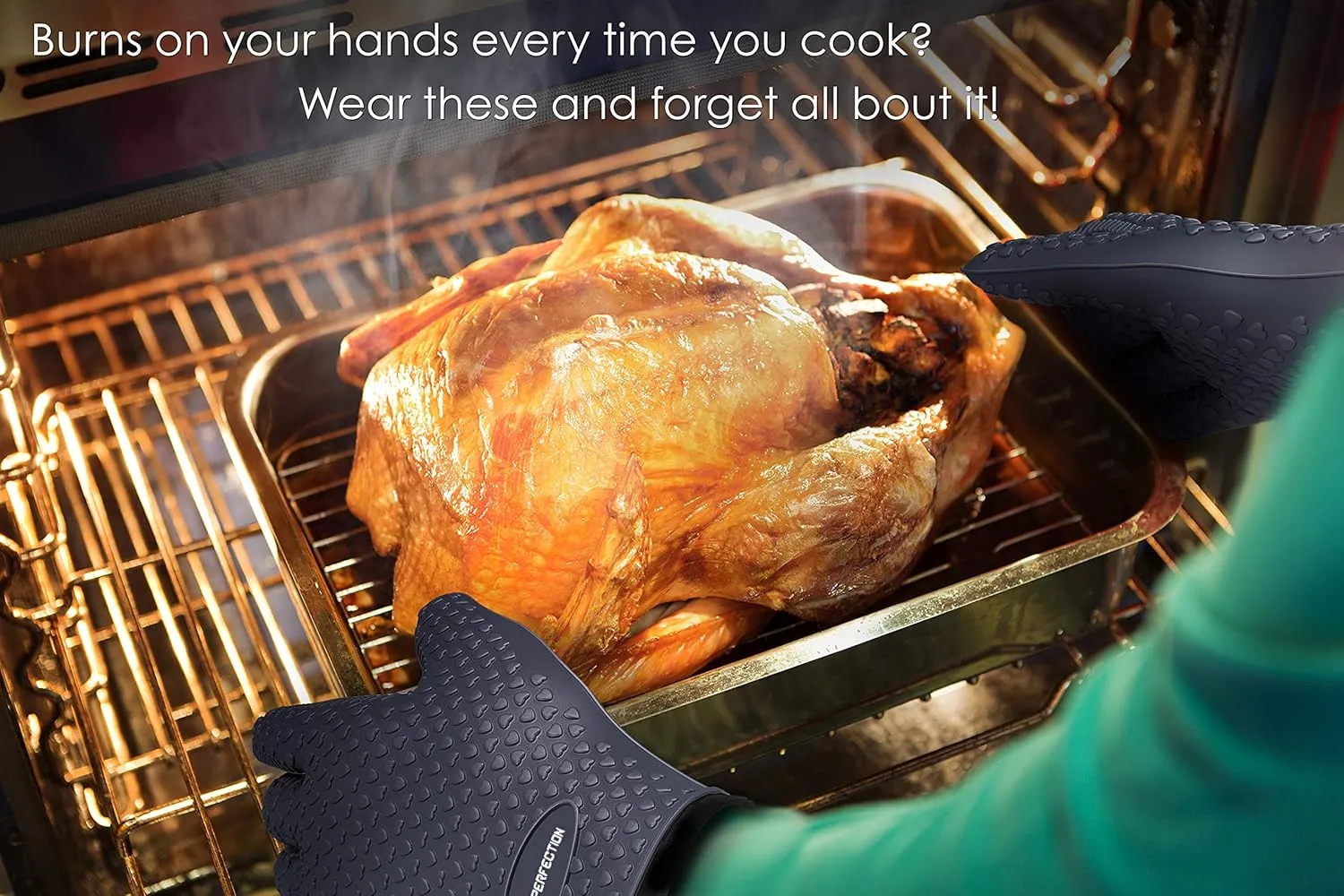 KITCHEN PERFECTION Silicone Smoker Oven Gloves-Extreme Heat Resistant BBQ Gloves-Handle Hot Food Right on Your Grill Fryer & Pit|Waterproof Grilling Cooking Baking Mitts|Superior Value Set  3 Bonuses