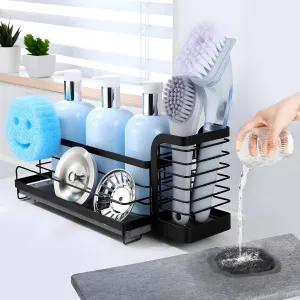 Kitchen Sink Caddy Organizer with Instant Drying Stone, Sponge Holder with High Brush Holder, Rustproof Kitchen Countertop Organizers