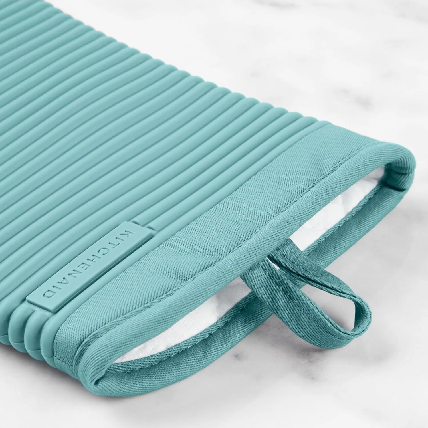 KitchenAid Ribbed Soft Silicone Oven Mitt 2-Pack Set, Mineral Water Aqua, 7.5"x13"