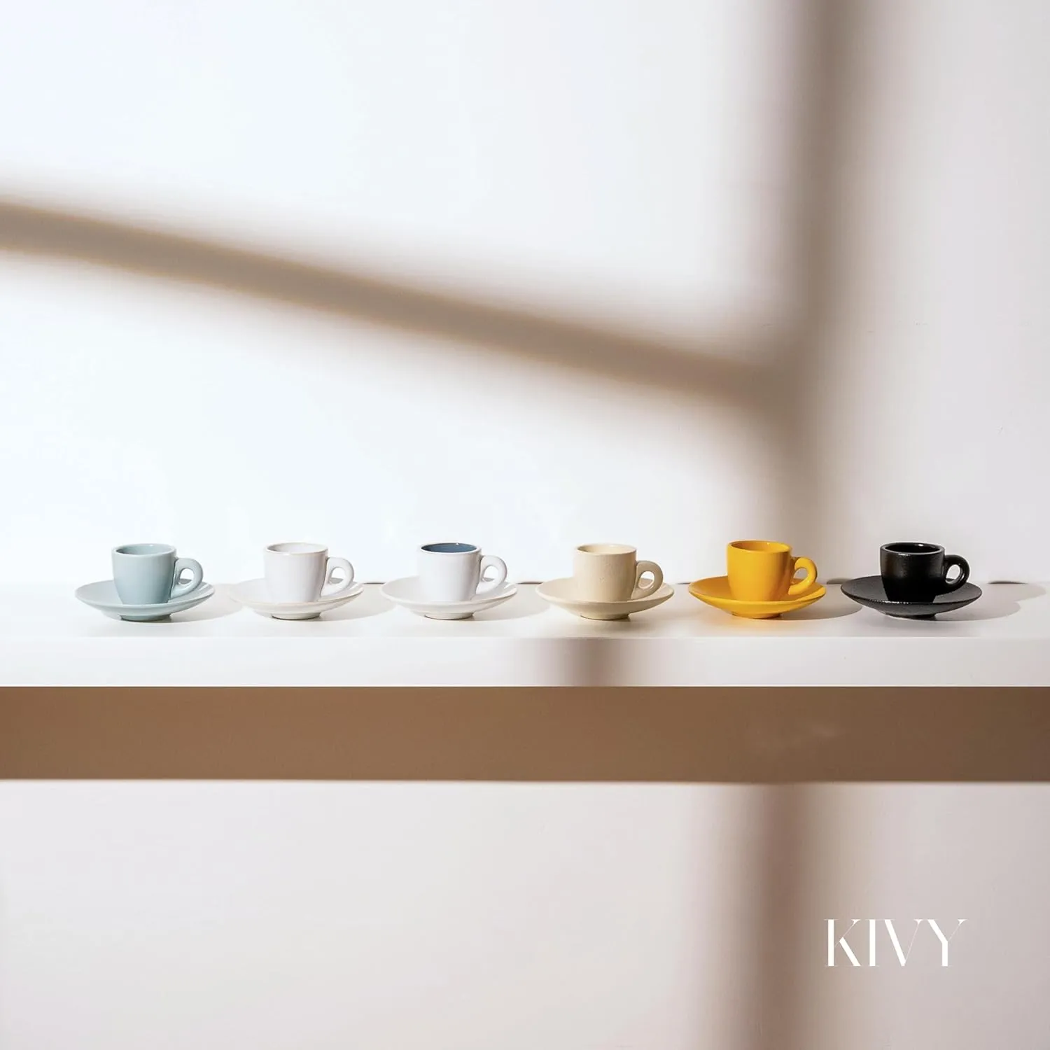 KIVY 3 oz Stoneware Espresso Cup Set of 4 - Italian Style Demitasse Cups and Saucers - Thick Walled Grey