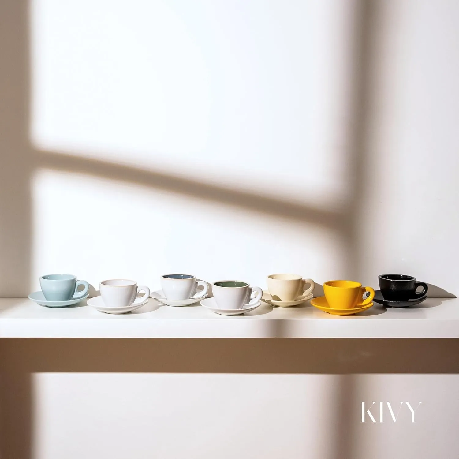 KIVY Cappuccino cups set of 4 [8oz] - Thick-walled stoneware cappuccino cup set for latte art - Latte mugs - Latte cups - Latte mug - Latte art cup - Ceramic latte cup and saucer set of 4 - Blue