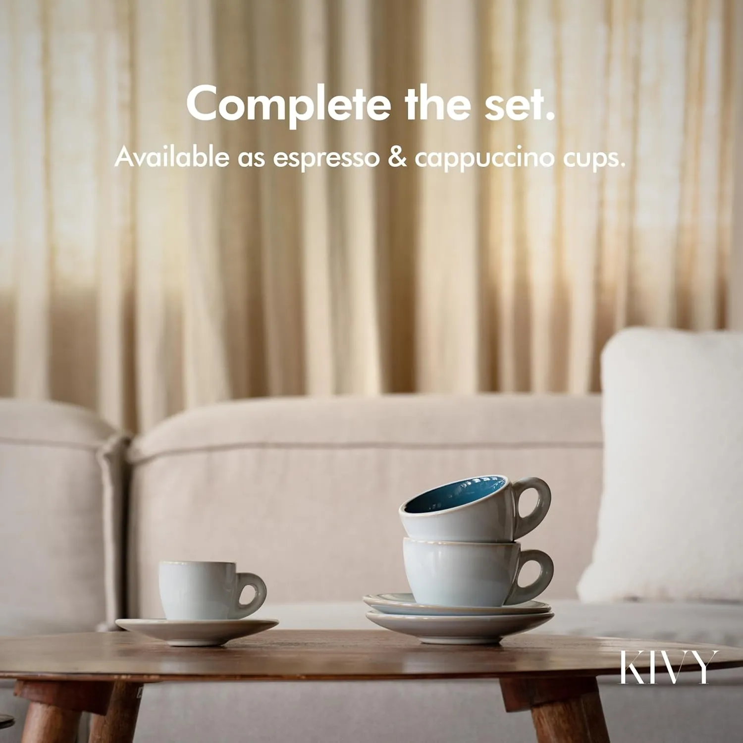 KIVY Cappuccino cups set of 4 [8oz] - Thick-walled stoneware cappuccino cup set for latte art - Latte mugs - Latte cups - Latte mug - Latte art cup - Ceramic latte cup and saucer set of 4 - Blue