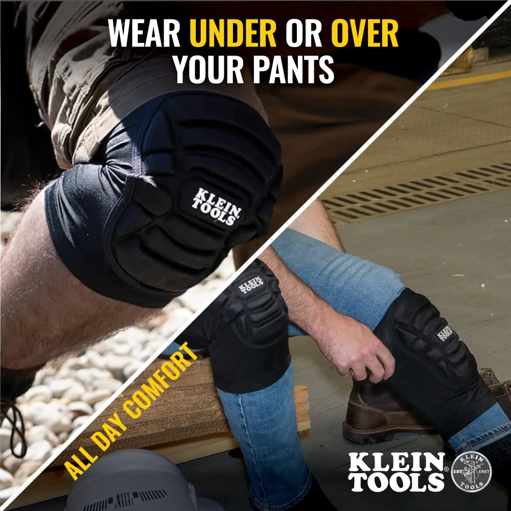 Klein Tools 60592 Knee Pads, Lightweight Padded Knee Sleeves, Breathable Mesh Back, Elastic Cuff with Slip-Resistant Silicone, Black, L/XL
