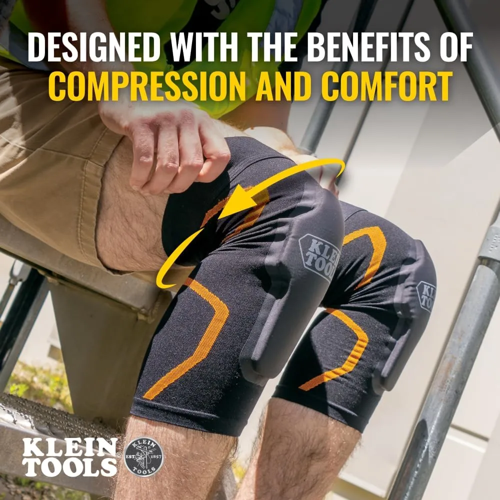 Klein Tools 60624 Knee Pad Compression Sleeve, Knee Support for Construction, Workers and Athletes, Black, L/XL